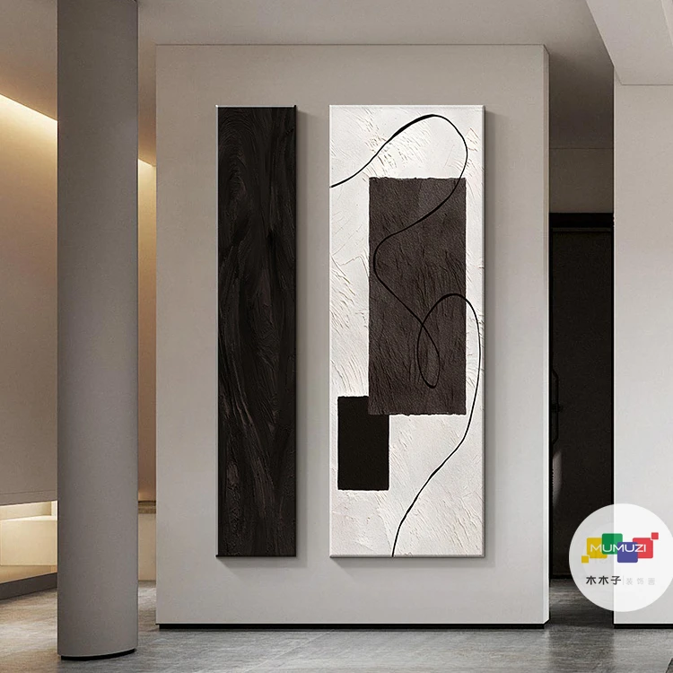 黑白入户玄关装饰画极简抽象艺术走廊过道组合挂画意式两联无框画