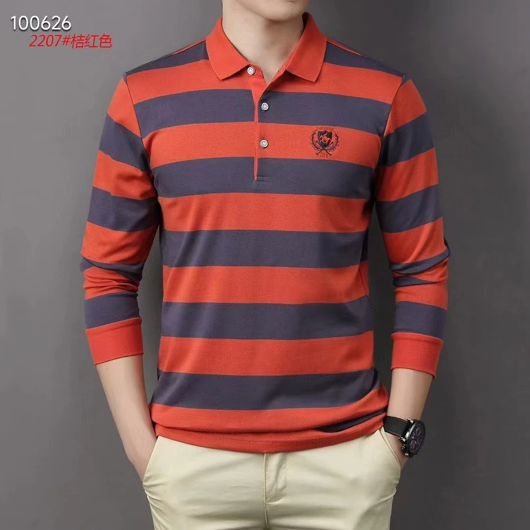 BASIRON/巴士龍秋季上新男士长袖POLO翻领高尔夫色织条纹