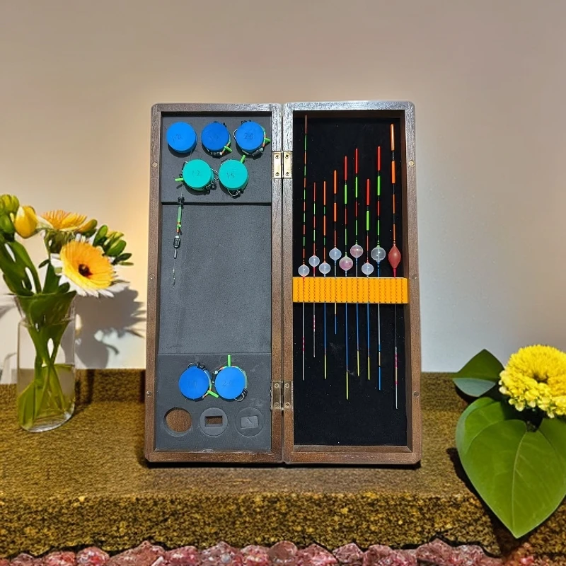 多功能木质浮漂盒 台州轮气泡漂线轮四合一钓鱼浮漂盒子