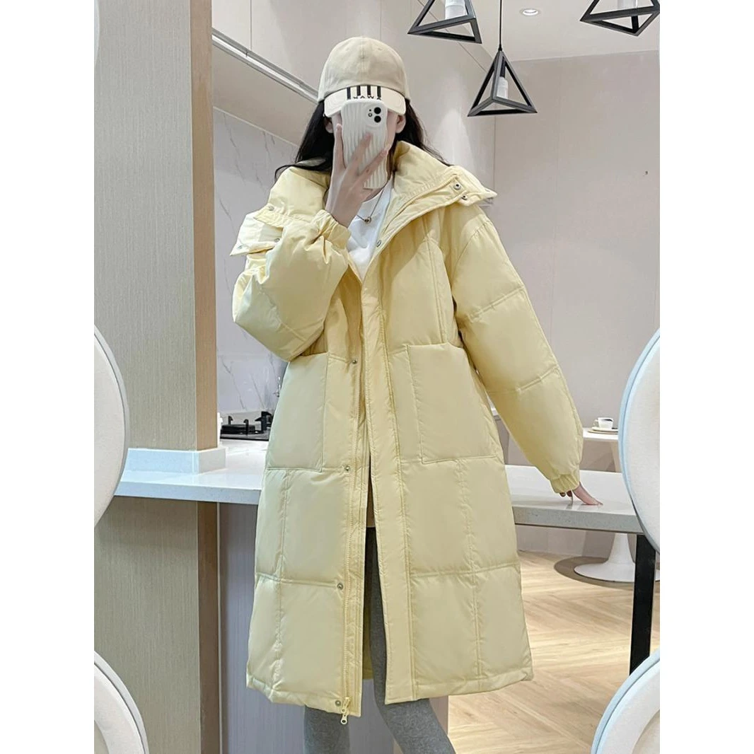 新款羽绒服女中长款过膝小个子韩版宽松连帽大口袋2023新款外套