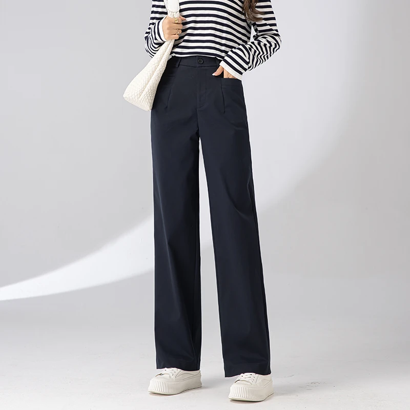 秋季新款女士高腰时尚休闲百搭气质纯色显瘦宽松天丝棉直筒裤