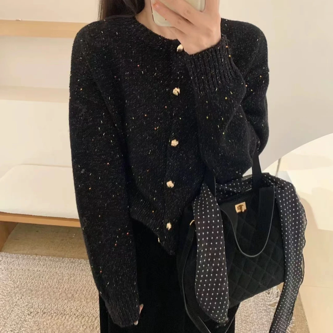 【暗夜星空亮片】高级感亮片针织开衫秋季百搭气质上衣5003