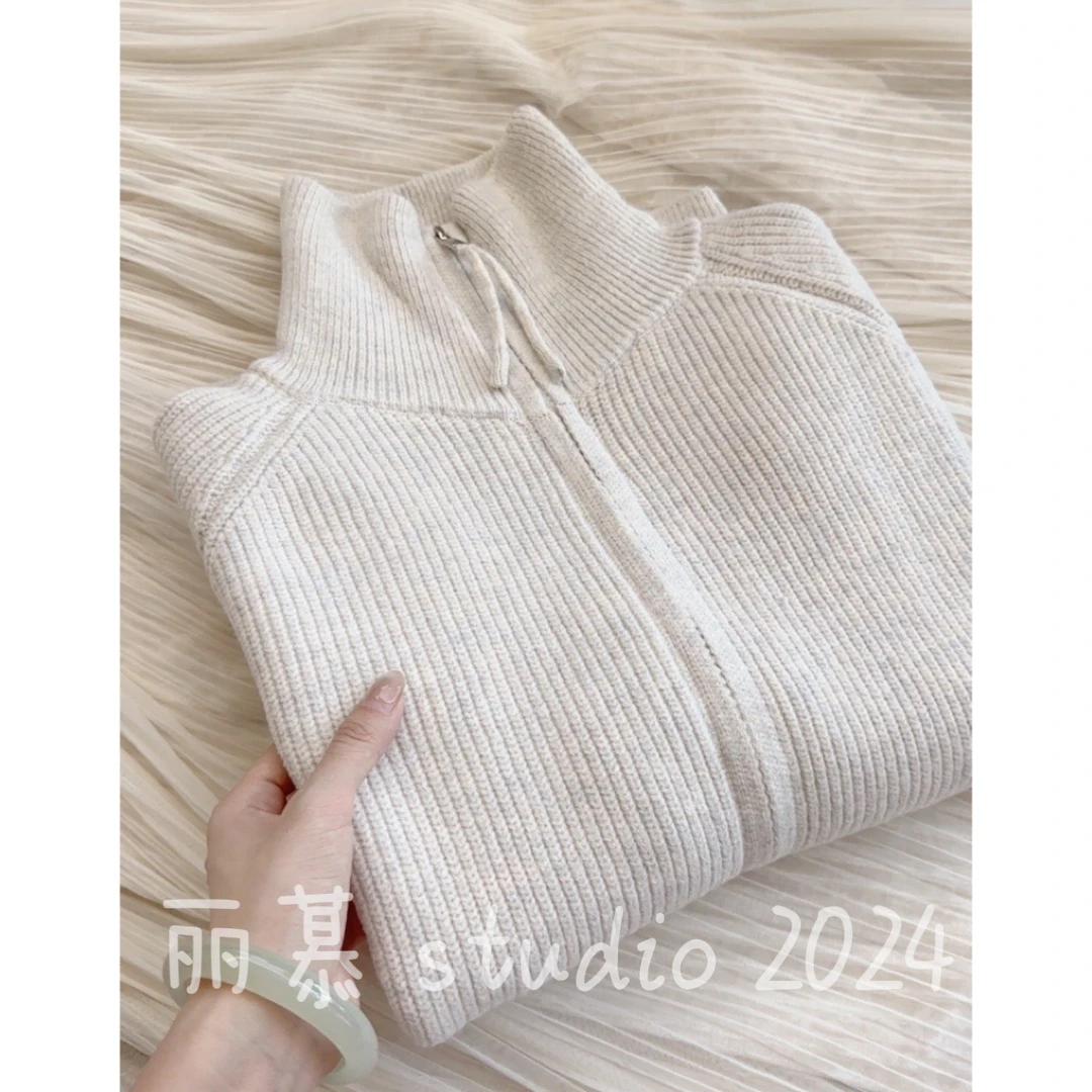 【立领竖条双拉链】复古立领显瘦慵懒可叠穿针织开衫1001