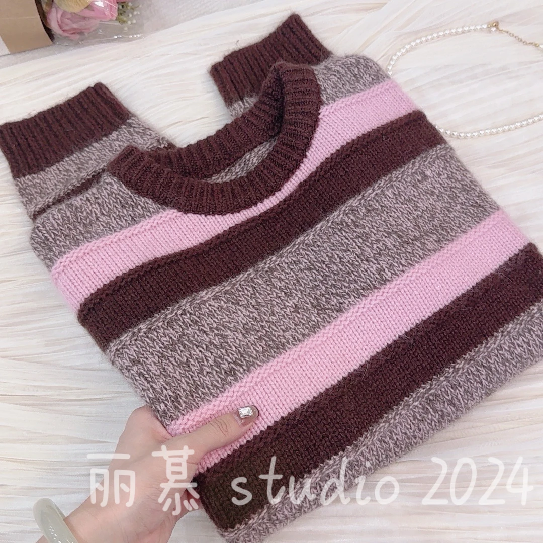 【粉咖条套头】撞色高级感软糯好看条纹宽松针织毛衣女装1165