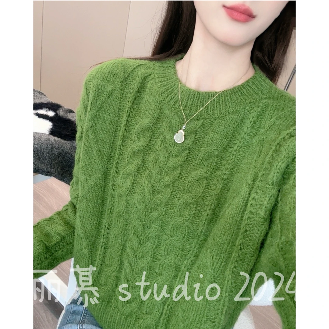 【八结绞花套头】重工立体麻花纯色软糯秋季保暖外穿针织衫毛衣1198