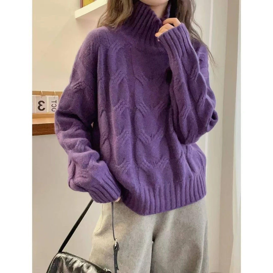 【高领麻花套头】欧洲站高领大麻花气质加厚秋季保暖针织套头衫5019