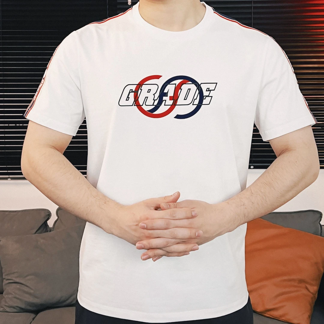 新款欧货男士短袖爆款3D织带舒适百搭圆领休闲时尚高端轻奢透气