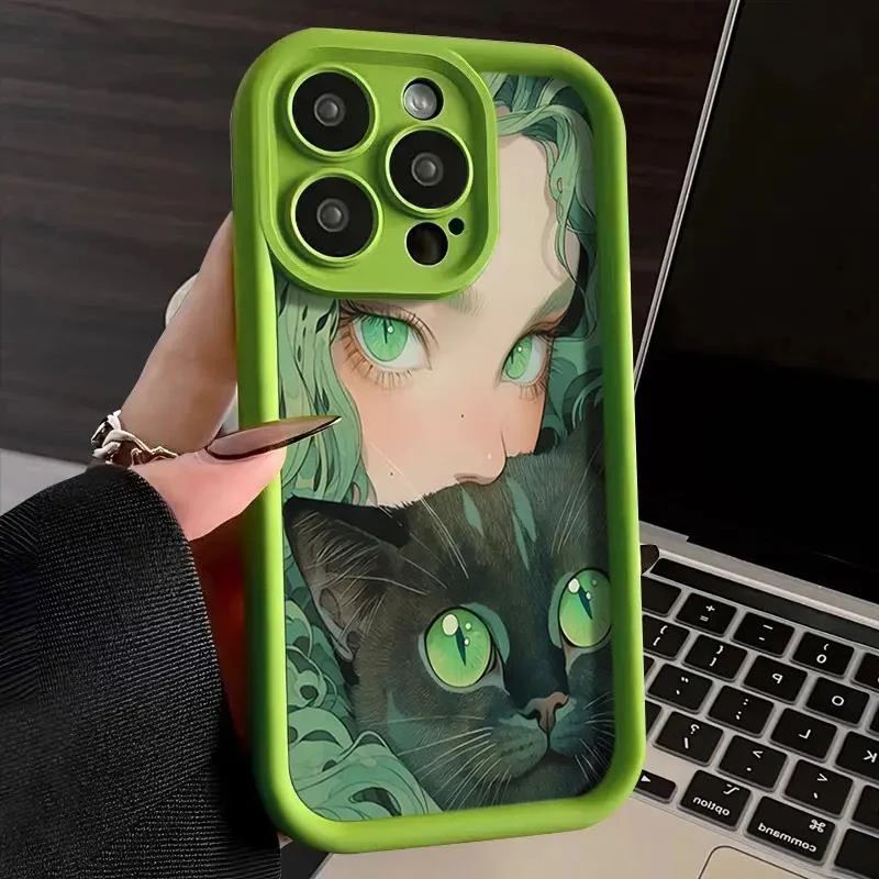 抱猫少女iphone15苹果手机壳14promax高级13pro防摔12/11/XSXR78P