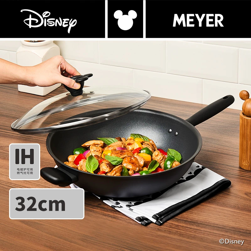 MEYER/美亚32cm不粘炒锅迪士尼电磁炉燃气灶锅通用无烟煎炒平底锅
