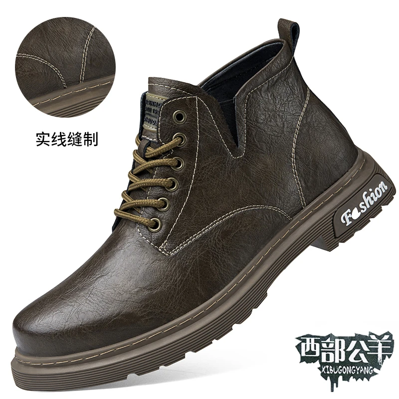 西部公羊37-47马丁靴男高帮英伦中帮潮鞋工装靴大头皮鞋加绒003