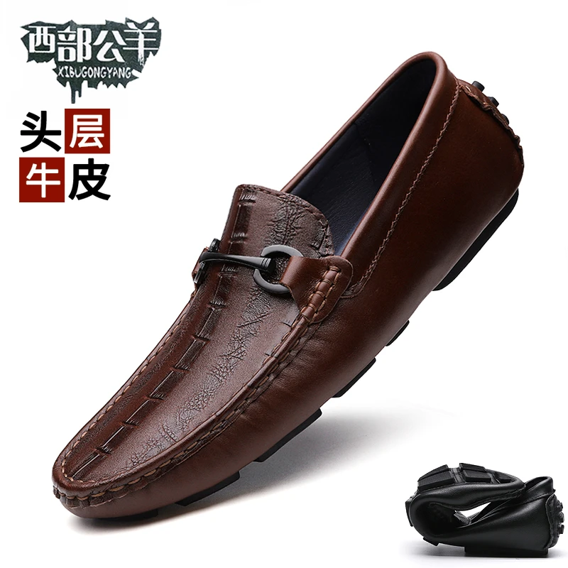 38-44西部公羊男鞋头层牛皮驾车鞋百搭软底豆豆鞋休闲鞋2006