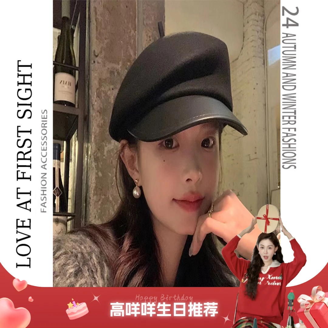 日系贝羊毛~雷帽女秋冬显脸小棒球帽文艺休闲复古英伦帽报童画家
