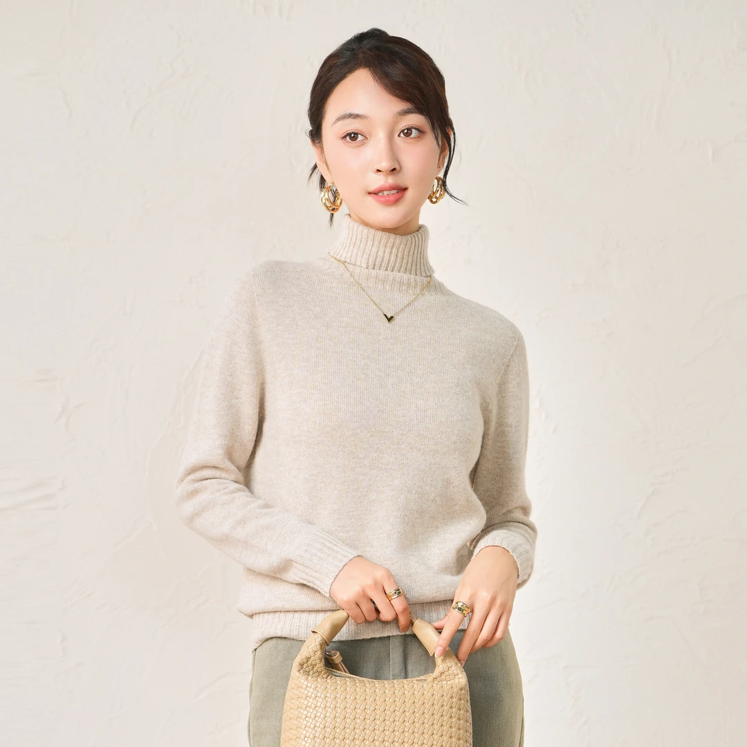 春竹25秋冬季时尚打底针织衫两翻领毛衣舒适保暖女士长袖羊毛衫