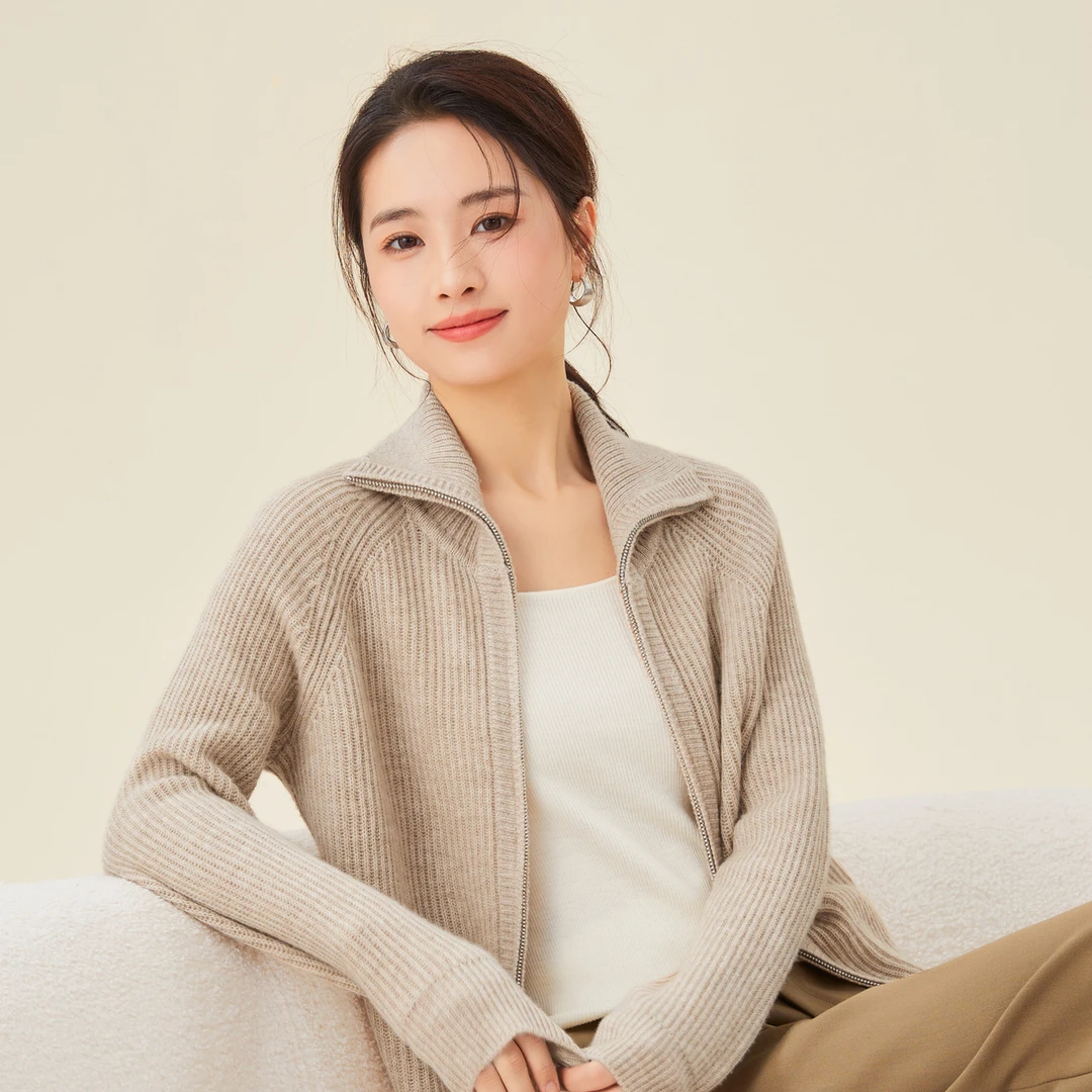 【纯羊毛】春竹25秋冬新款时尚百搭针织衫女休闲外套100%绵羊毛开衫