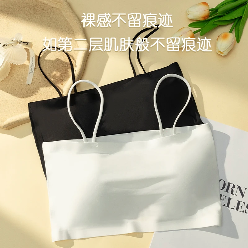 夏天薄款美背内衣文胸一体冰丝无痕吊带背心带胸垫防走光抹胸上衣