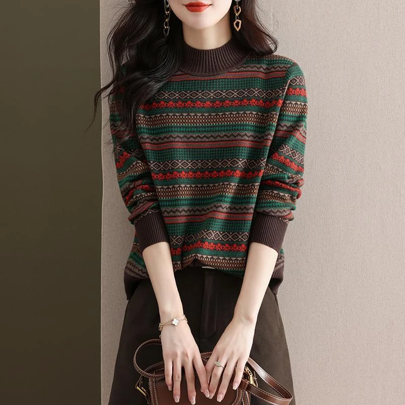 长袖毛衣女春冬2023新款时尚洋气上衣高级感内搭半高领针织打底衫