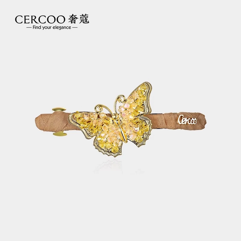 Cercoo/奢蔻金福蝶浪漫手工蝴蝶优雅一字夹后脑勺头饰发饰发卡子
