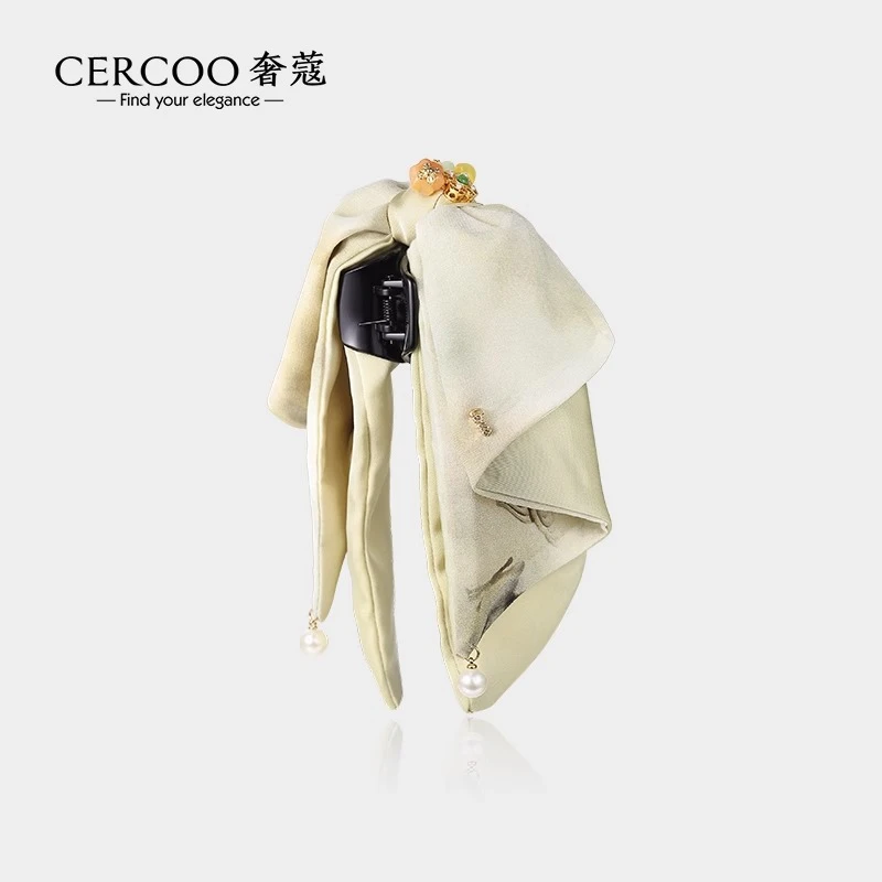 Cercoo/奢蔻远山如黛国风提花蝴蝶结流苏竖抓夹发抓后脑勺鲨鱼夹