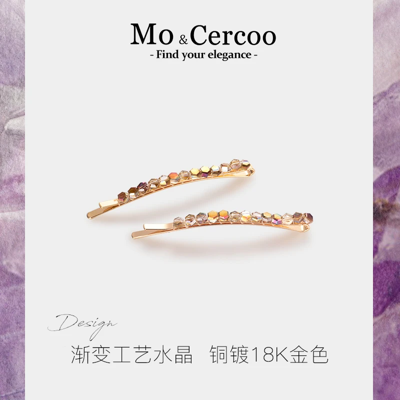 Mo&Cercoo水晶幻境工艺水晶手工串珠一字边夹一对刘海夹发卡