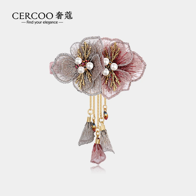 Cercoo/奢蔻双笙花系列弹簧发夹顶夹发饰头饰发卡奢华优雅弹簧夹