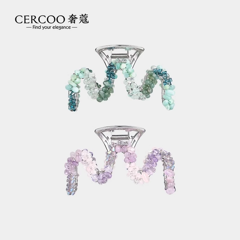 Cercoo/奢蔻阿尔的果园M字手工编织竖抓夹发抓后脑勺大号鲨鱼夹子