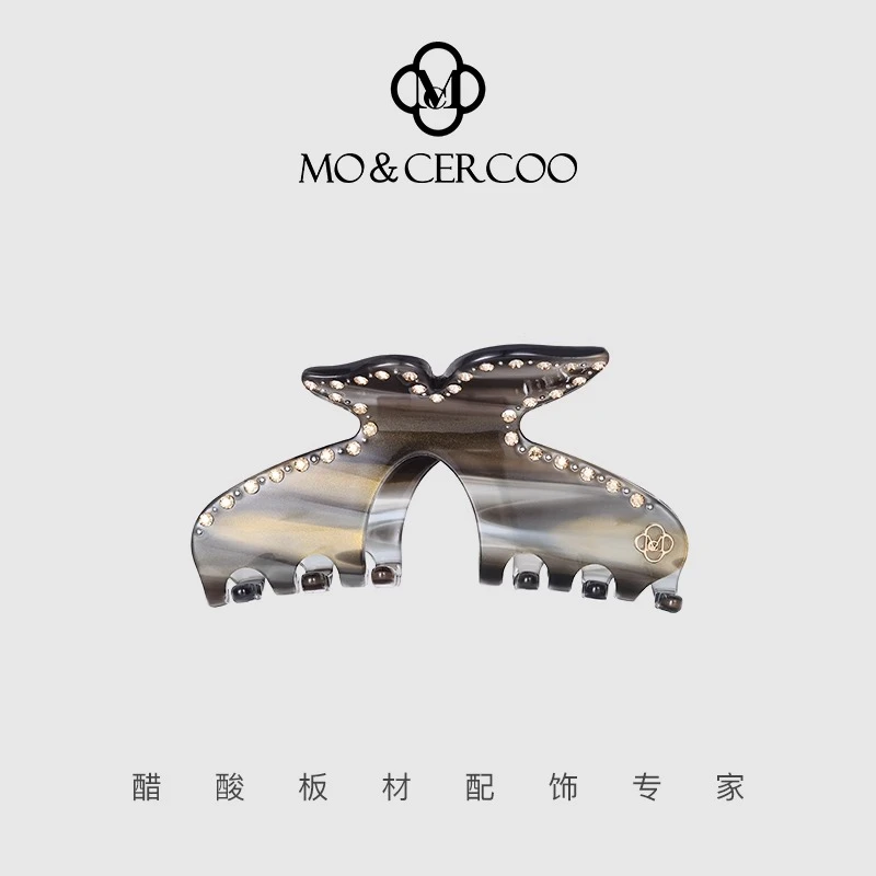 Mo&Cercoo醋酸板材蝴蝶发夹女法式高级感后脑勺抓夹仿水晶鲨鱼夹
