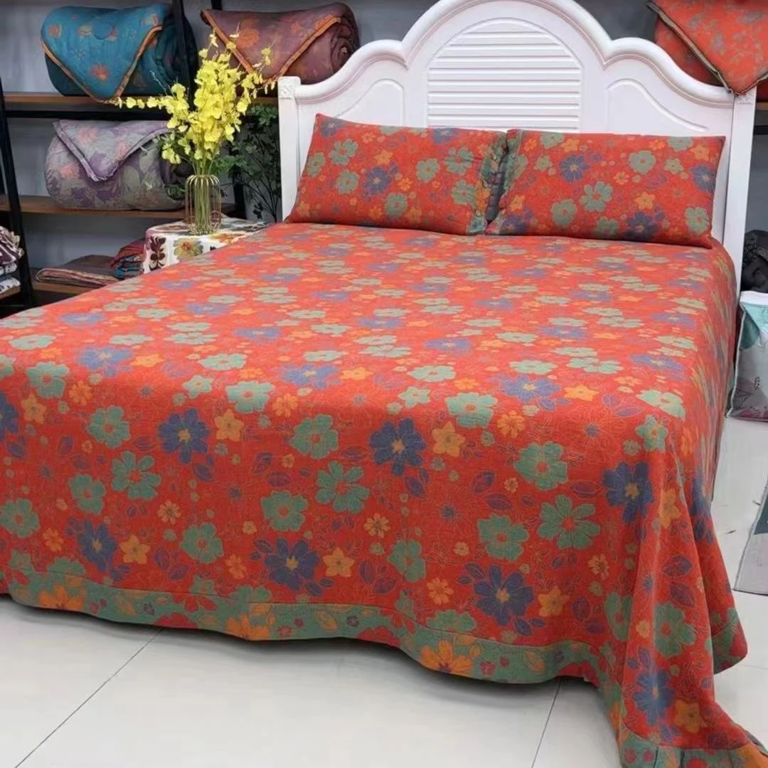 紫金花  纯棉A类双层纱圆角边双面色织床单240*250碎花