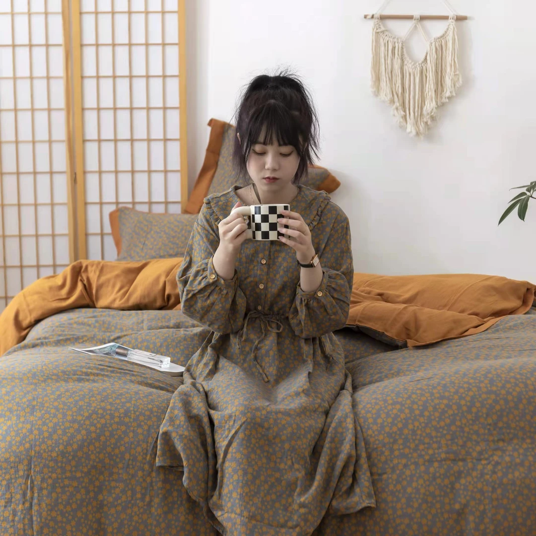 双层纱小太阳花款女睡裙