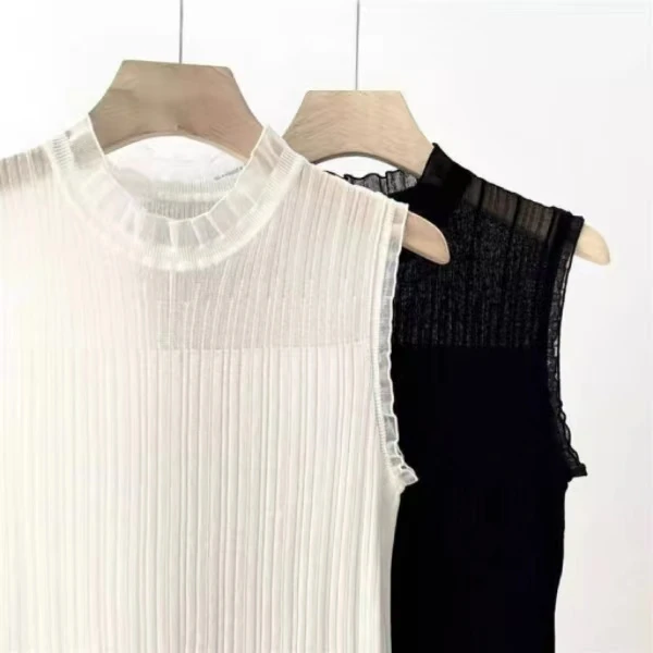 镂空网纱吊带背心女木耳花边无袖针织衫夏季新款百搭薄款大码上衣