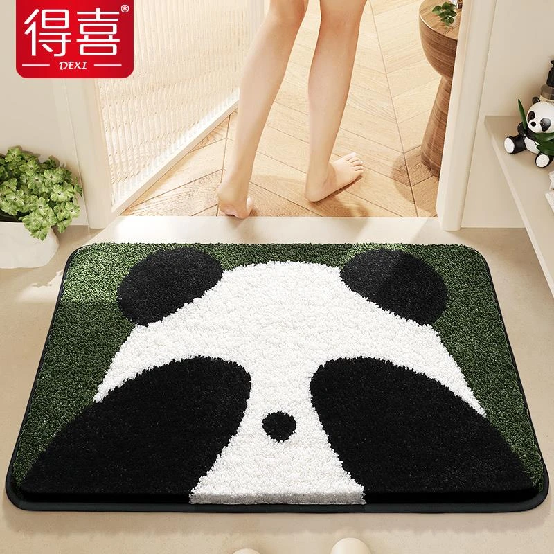 卡通卫生间脚垫家用植绒门垫厕所进门垫子洗手间地毯熊猫浴室地垫
