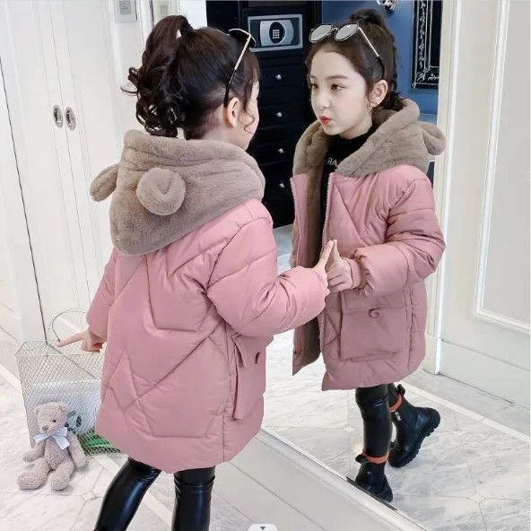 巴拉拉吧2023新款女童棉服加厚加绒冬装儿童中大童棉衣可爱中长款