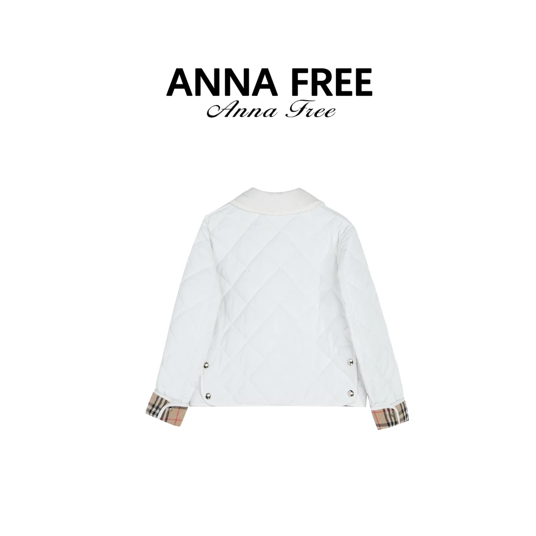 ANNA FREE【梦幻薄雾】新款英伦风时尚菱格翻领保暖棉服ZCE24773