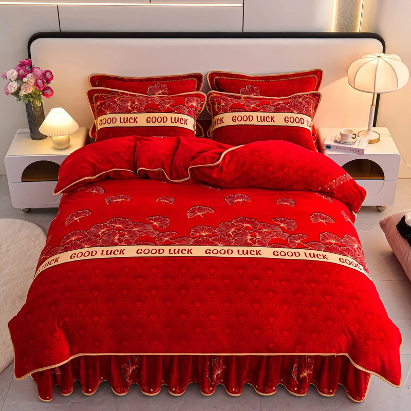 A类加厚婴儿绒四件套牛奶绒印花被套冬季保暖四件套珊瑚绒加绒