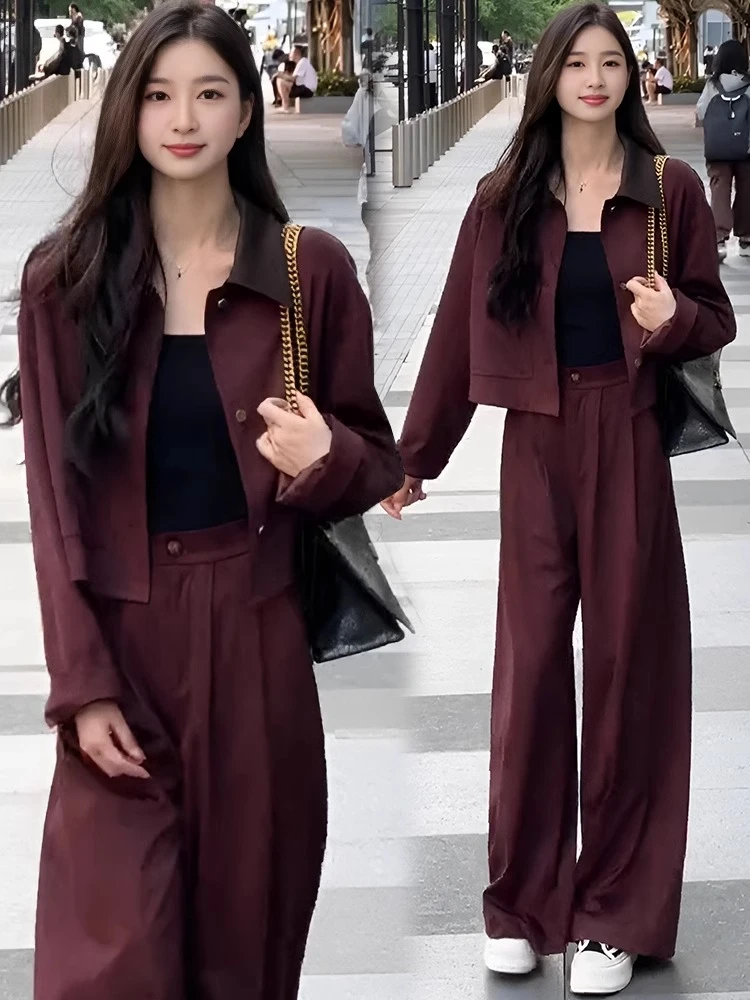 6613【衣50裤100】时尚套装女春秋新款设计感长袖外套阔腿裤两件套