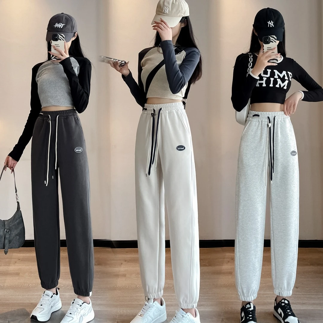 春季新款双抽绳金属扣百搭款休闲运动裤显瘦束春秋小个子高腰时尚