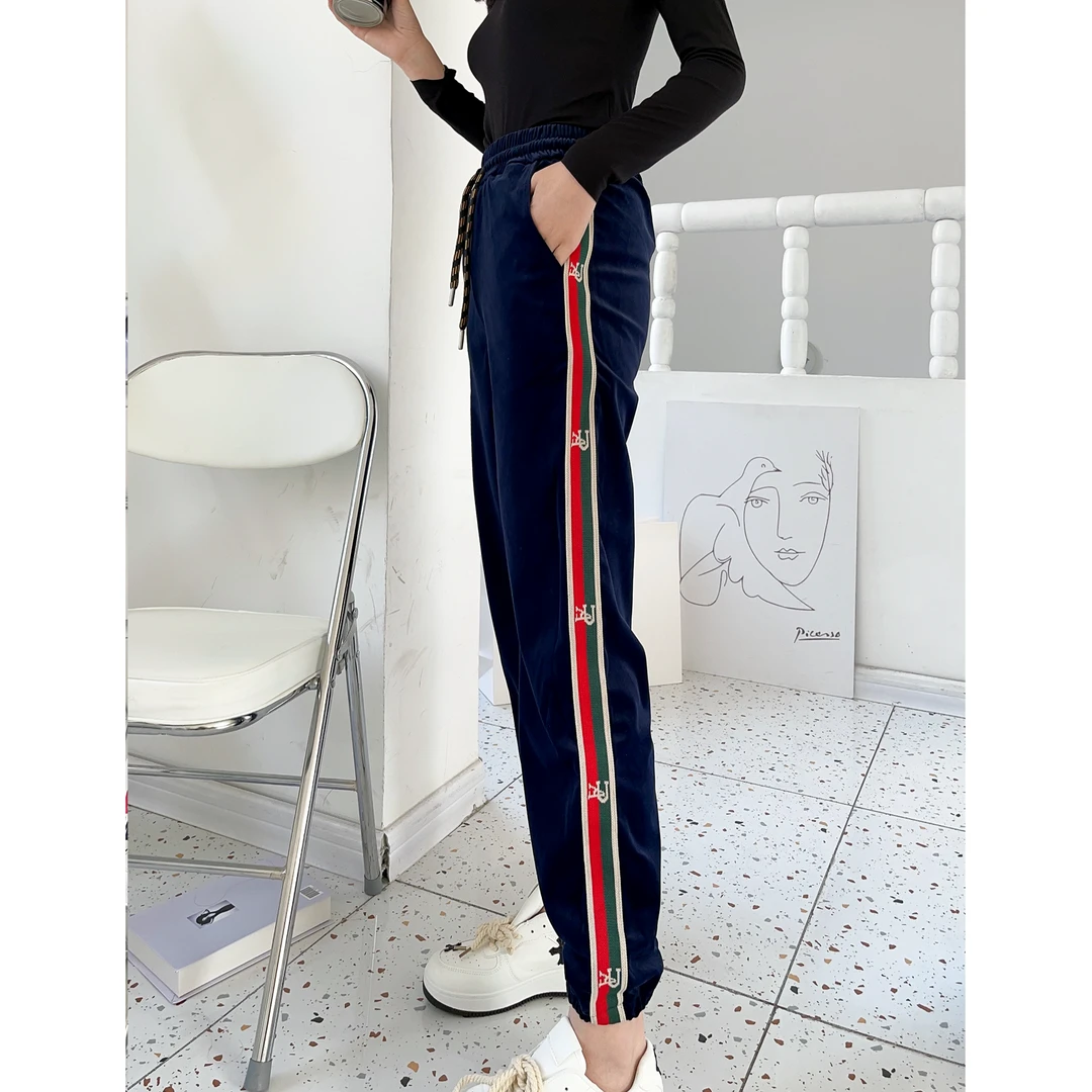 秋新美拉德穿搭侧条撞色纹垂感束脚裤薄款休闲百搭神直筒女士加绒