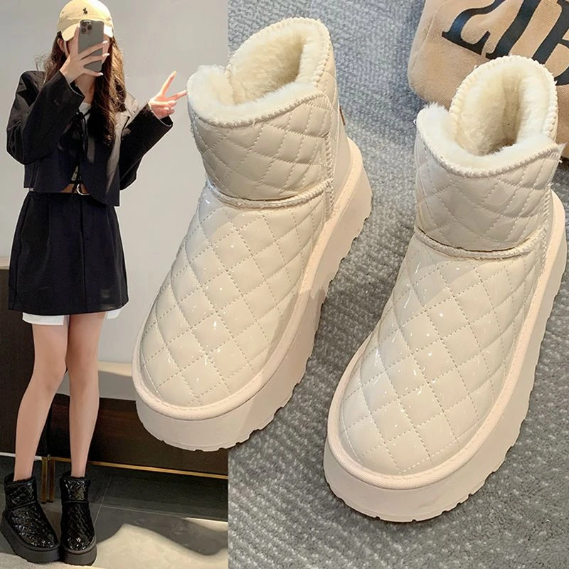 雪地靴女冬季加绒加厚底防水保暖棉鞋松糕底短筒女增高鞋