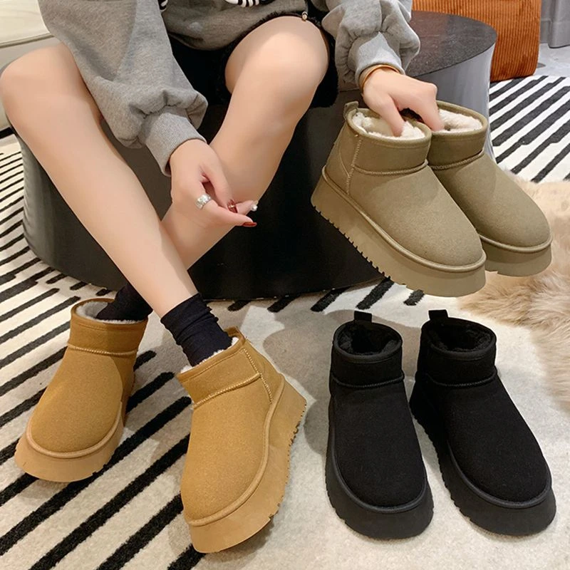 新款厚底雪地靴女网红小个子加绒加厚短筒秋冬保暖时尚百搭雪地棉