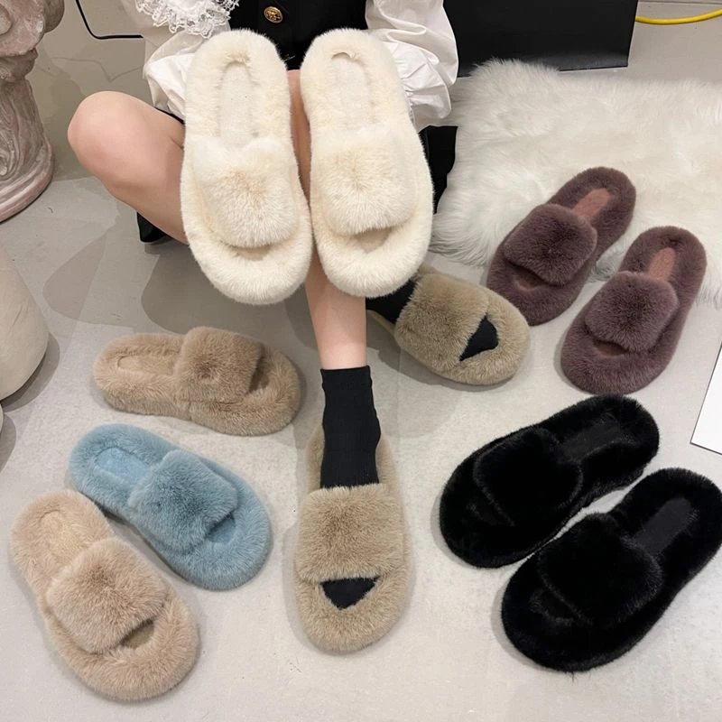 毛毛拖鞋女外穿防滑增高显瘦一字拖仙女风网红懒人踩屎感棉拖半拖