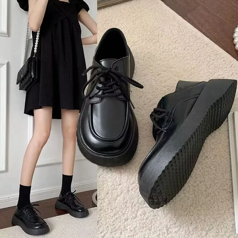 单鞋乐福鞋系带JK小皮鞋新款休闲女鞋英伦风厚底圆头秋季学院百搭