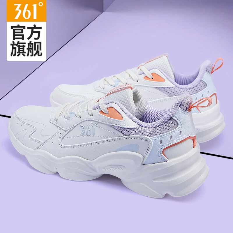 361°太华女鞋运动鞋2024春夏季新款皮面休闲鞋女士时尚轻便老爹鞋
