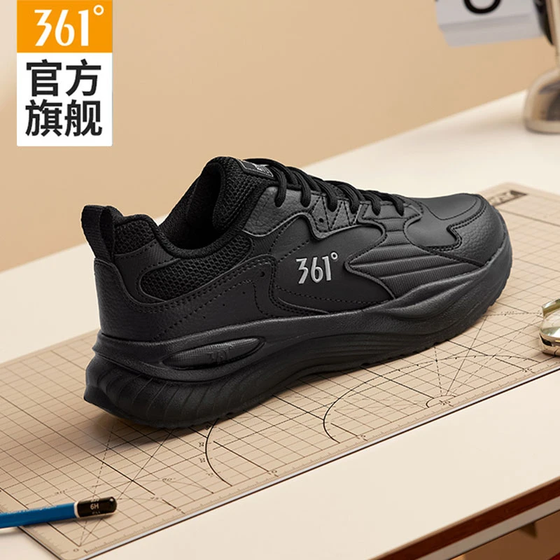 361°鞋子女款秋冬运动鞋新款皮面轻便跑步鞋子防水女士黑色休闲鞋