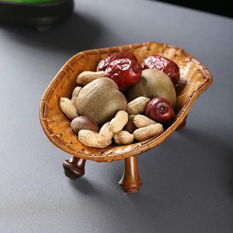 天然龟背竹零食盘干果坚果桌面收纳小托盘茶桌摆件茶宠茶则茶道