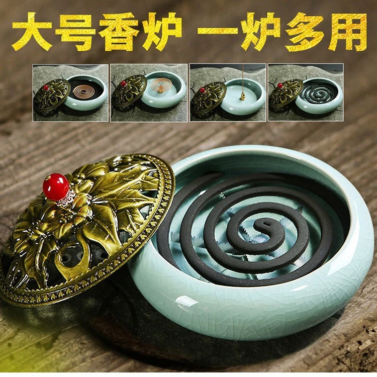 家用大号陶瓷檀香炉蚊香炉熏香香薰炉沉香托盘室内持久留香香氛