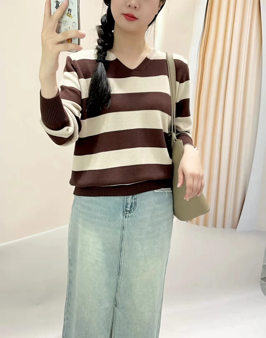 （大气条纹）宽松休闲针织毛衣