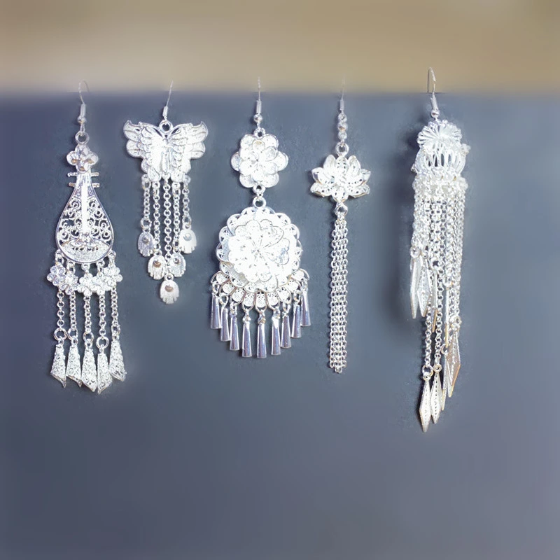 合金耳饰 新中式民族风流苏耳环重工夸张耳饰少数民族耳坠