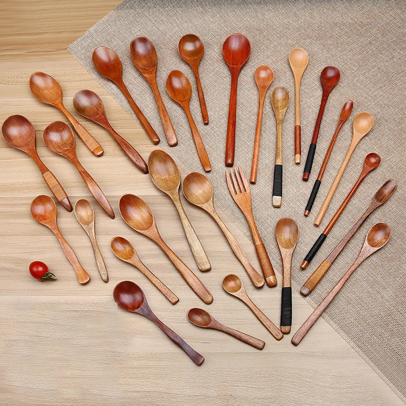 木勺子长柄汤勺吃饭喝汤用勺子家用木头木质餐具咖啡小号蜂蜜勺