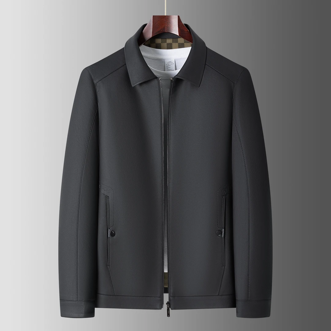 圣2418男士春秋翻领皮夹克