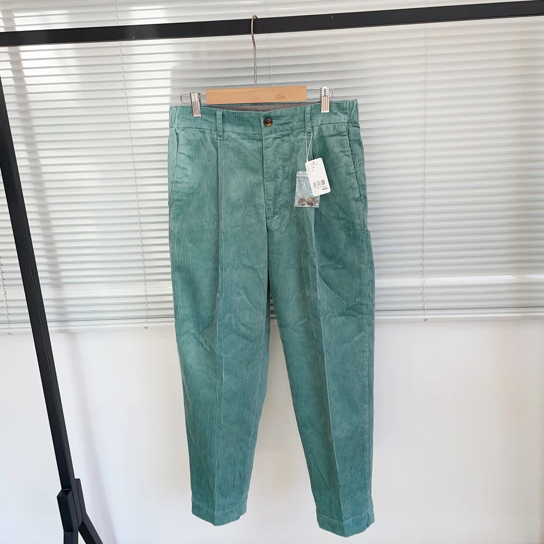 Z-17 文艺风水绿色条绒休闲老爹裤