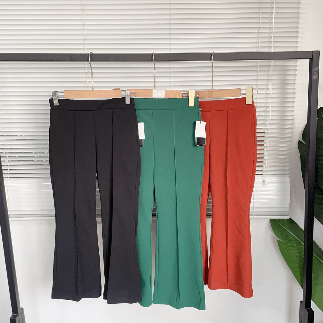 O221 三色梭织带中缝休闲高腰弹力休闲裤